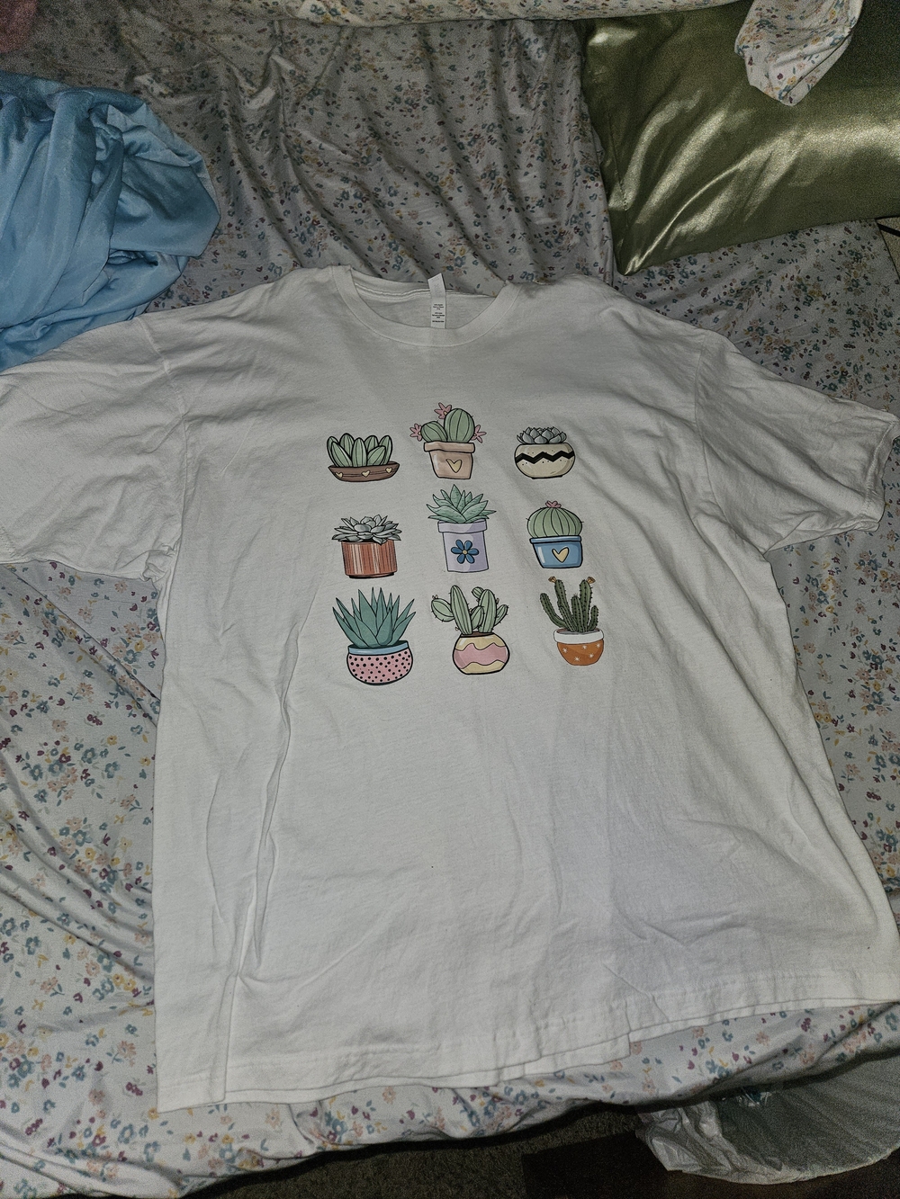 Tultex White T‑Shirt with Pastel Succulent Pot Graphic